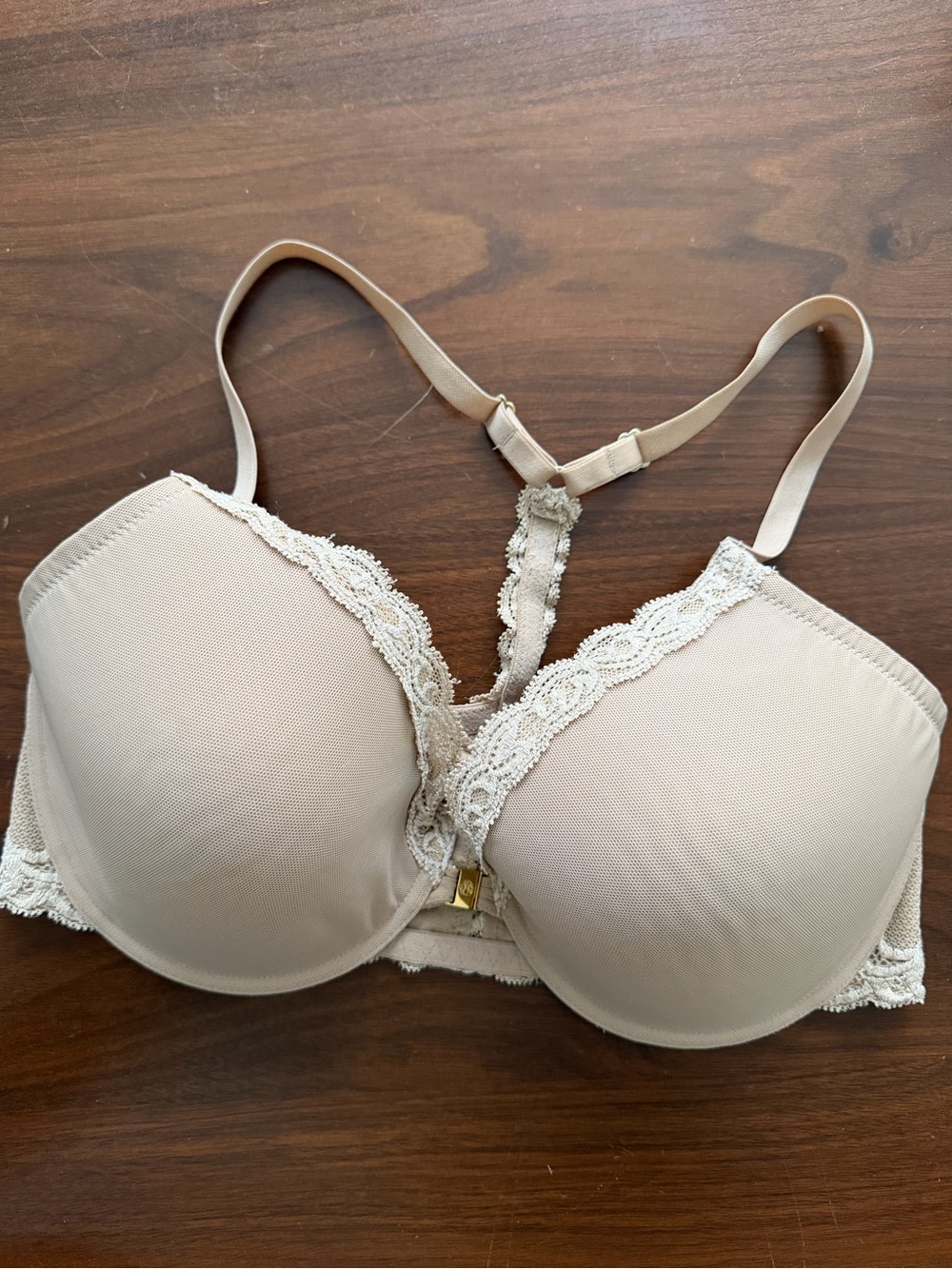 Natori Beige Lace Racerback Front Closure Bra